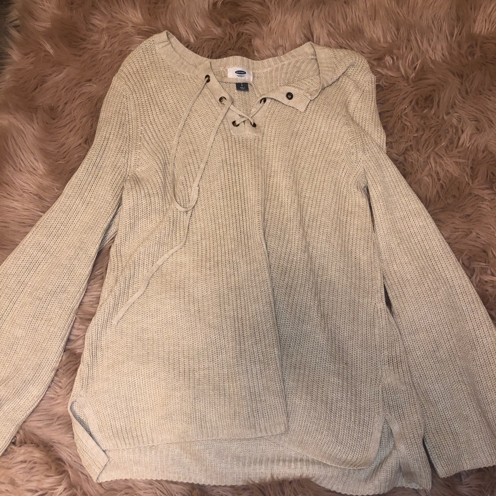old navy cream cross-tie sweater